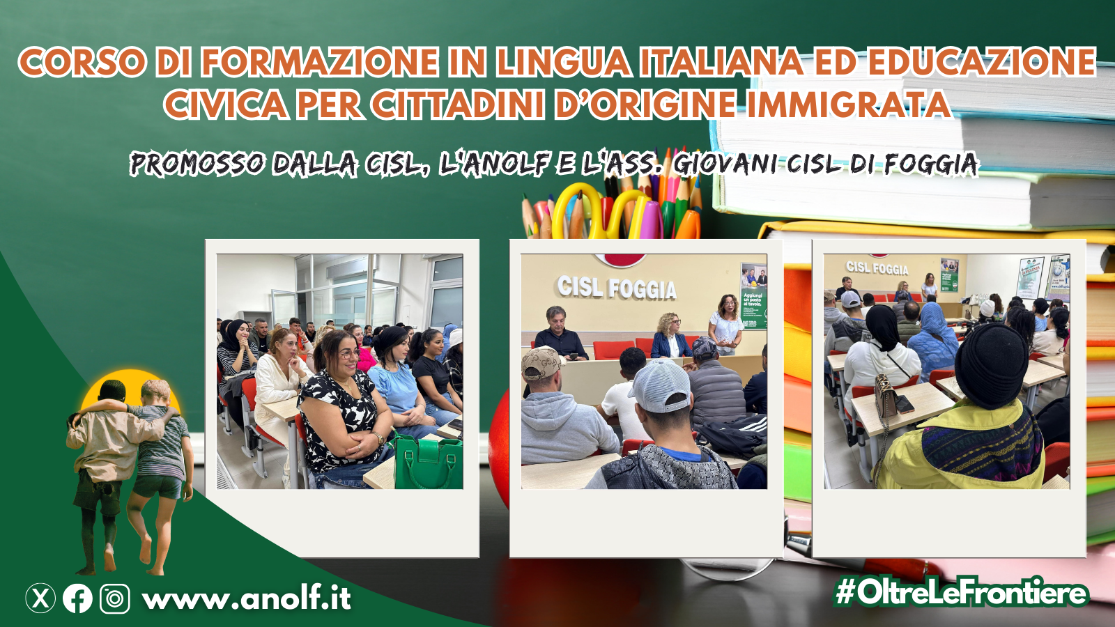 Foggia. Corso di formazione in lingua italiana ed educazione civica per cittadini d’origine immigrata.